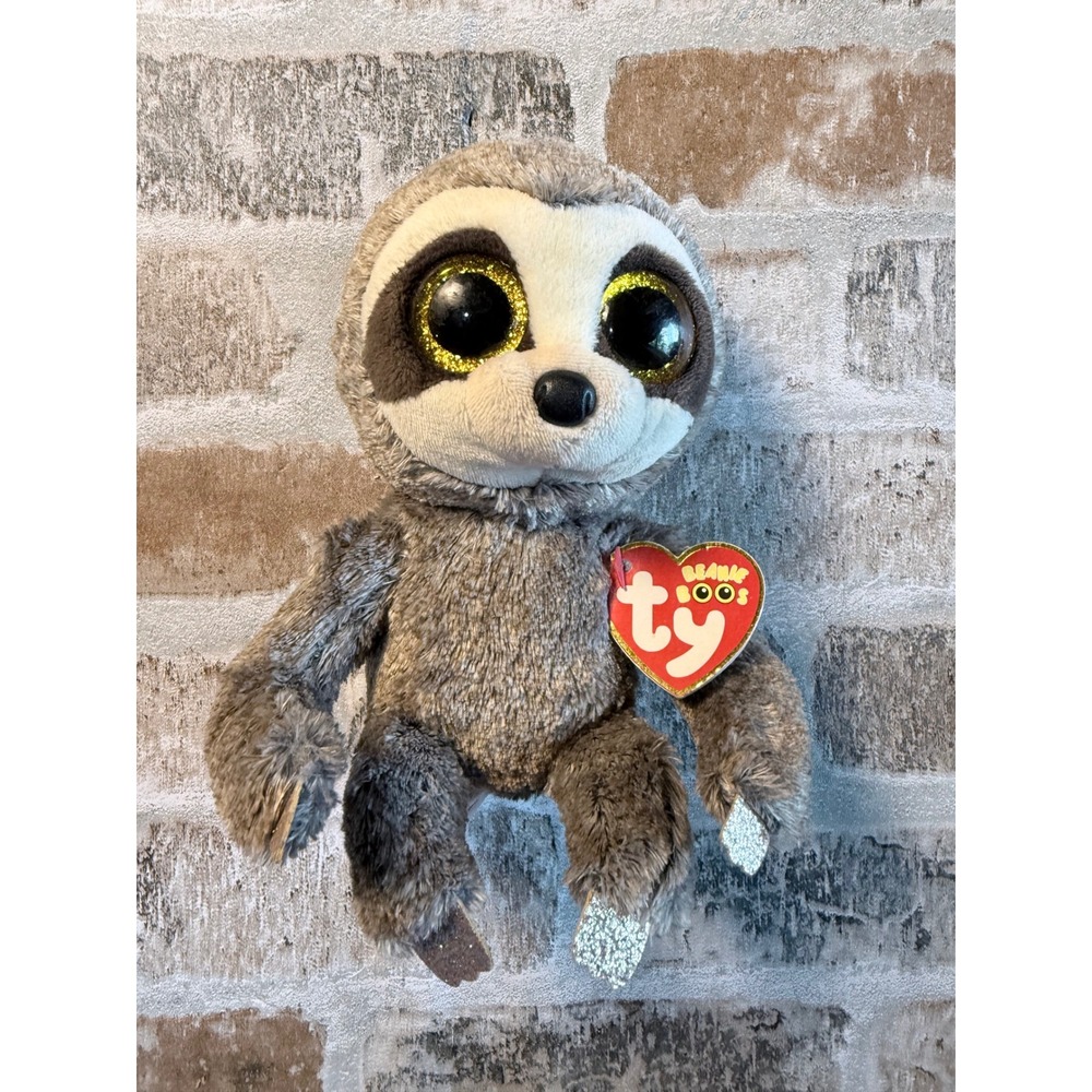 Ty Beanie Boos Dangler Sloth Grey Plush Gold Glitter Eyes 6 Inch NEW